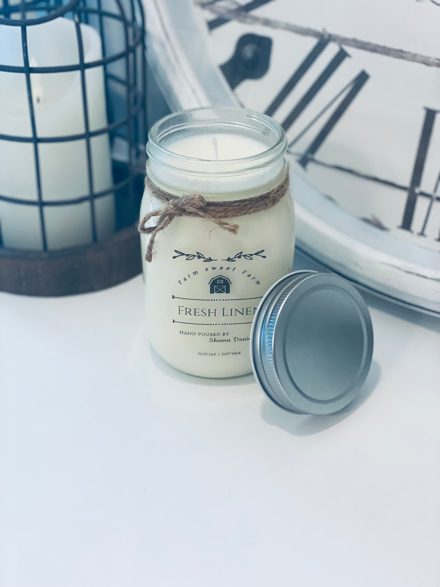 Farmhouse Mason Jar Soy Wax Candle 16oz