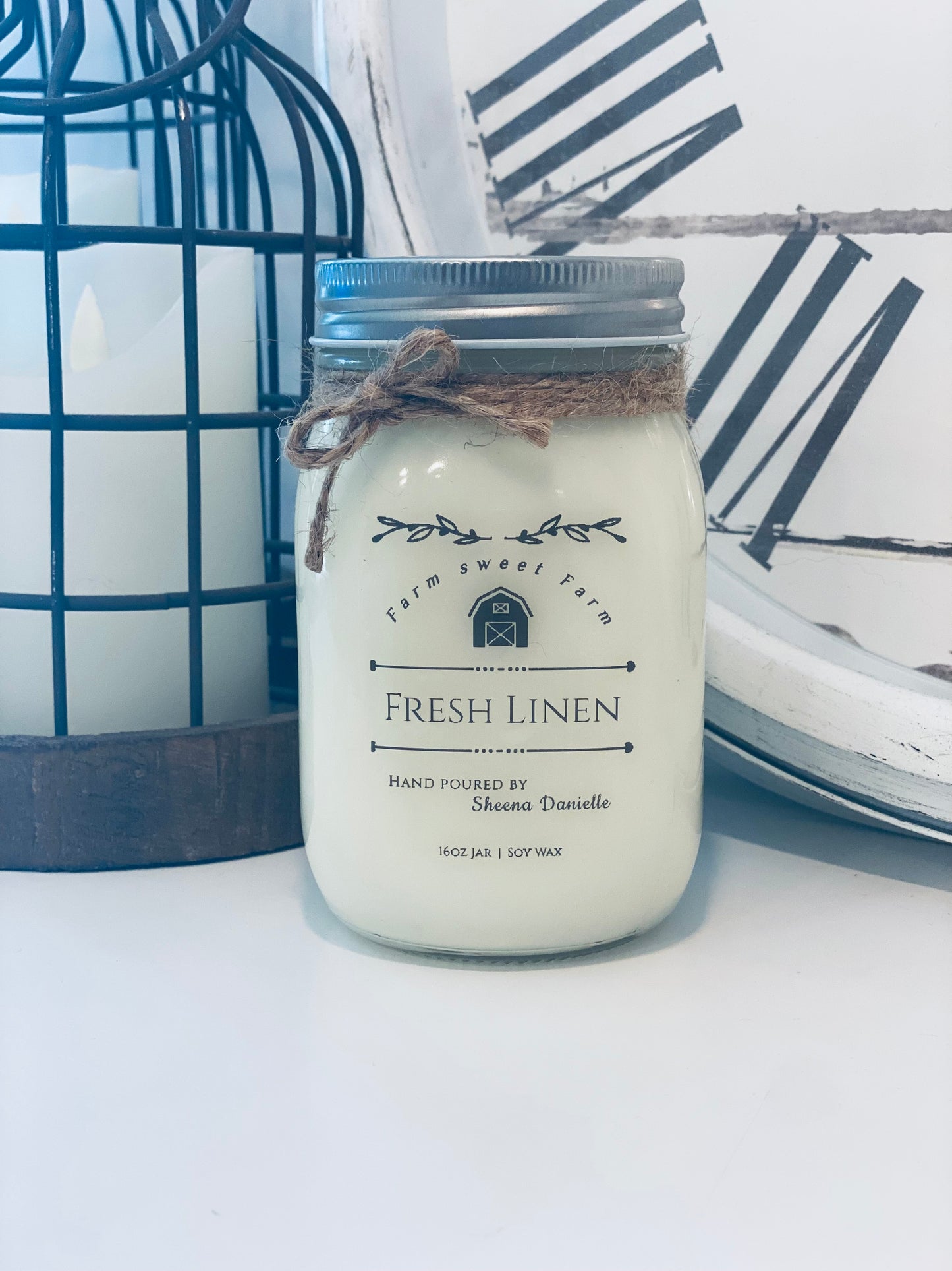 Farmhouse Mason Jar Soy Wax Candle 16oz